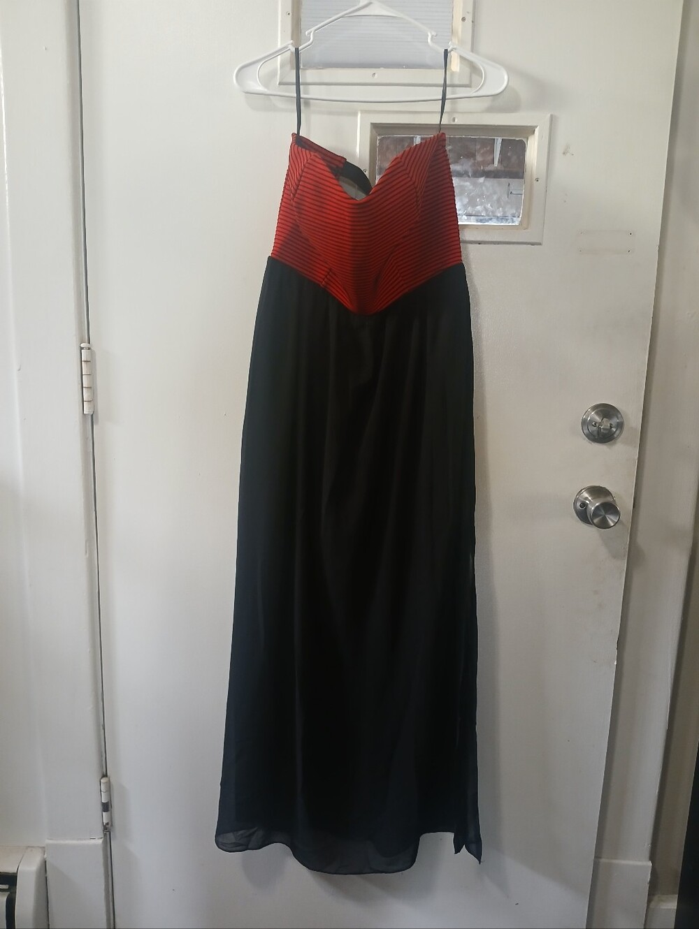 Red and Black Strapless Evening Dress